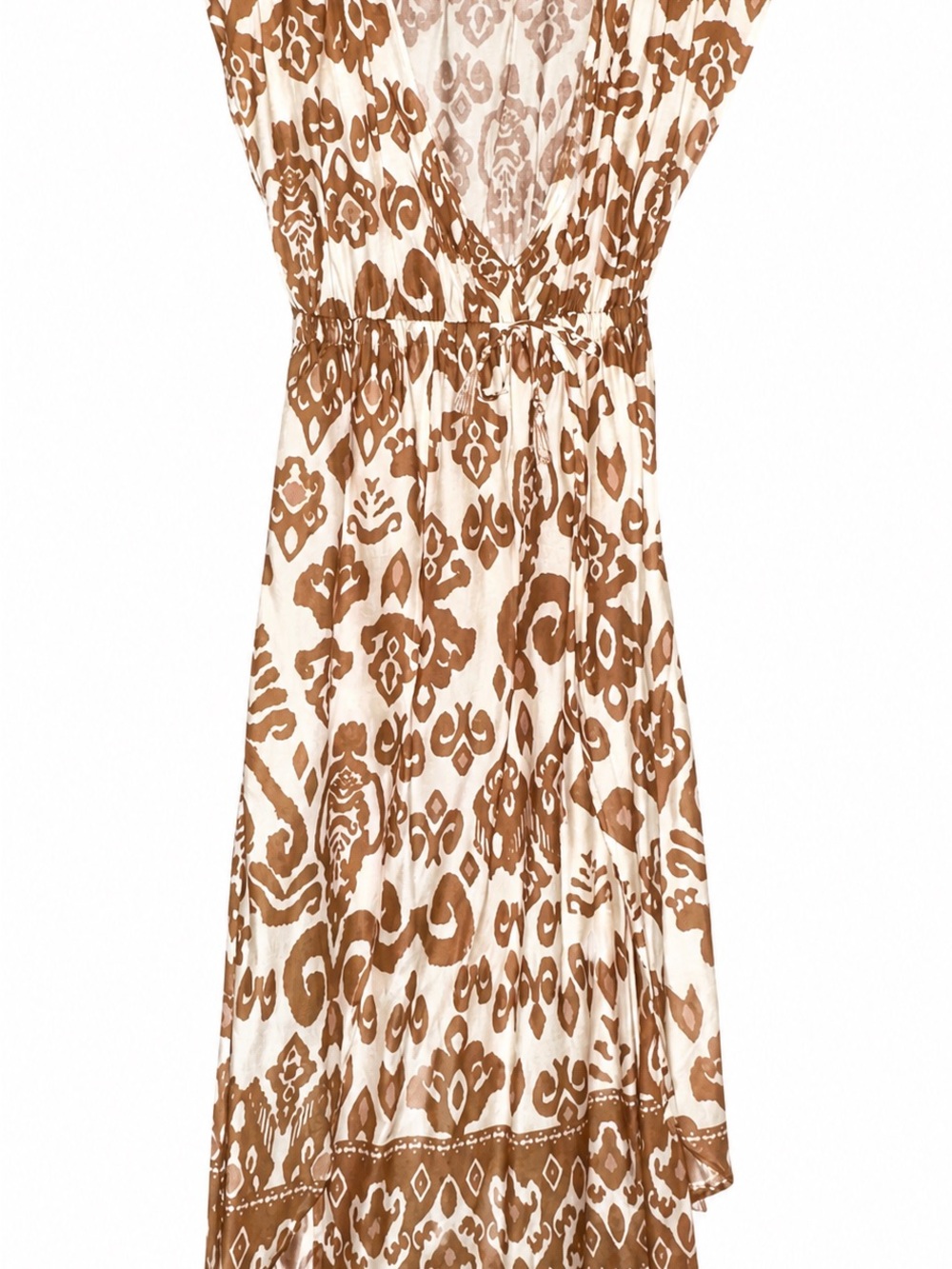 Boho brown & crème Ikat Print midi dress